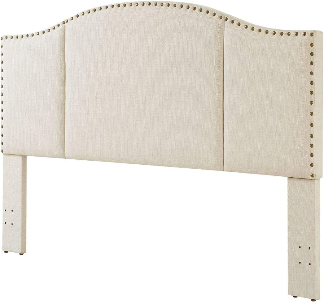 Elegant Upholstered King Size Headboard with Nailhead Trim