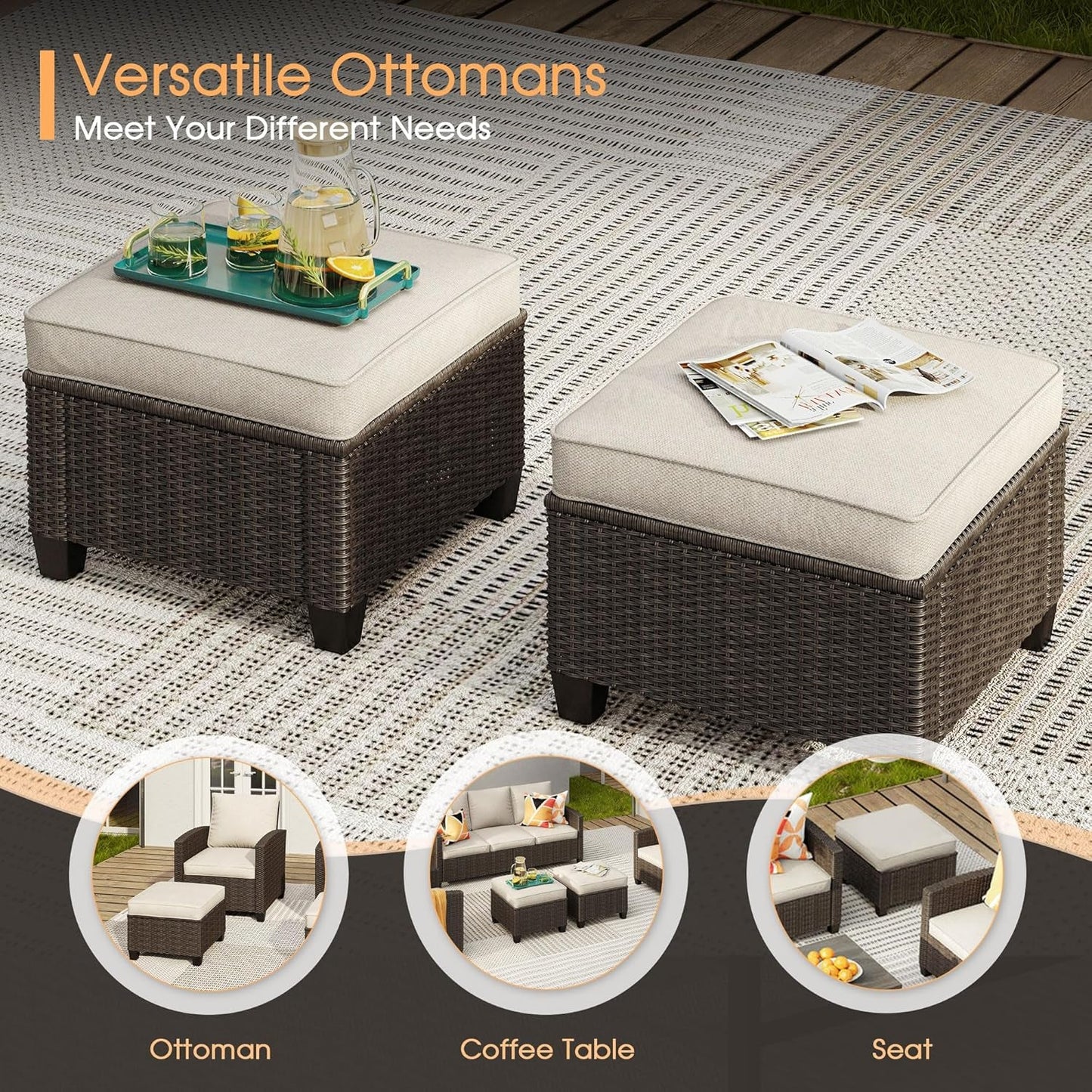 8 Piece Patio Furniture Set with Firepit and Cushions