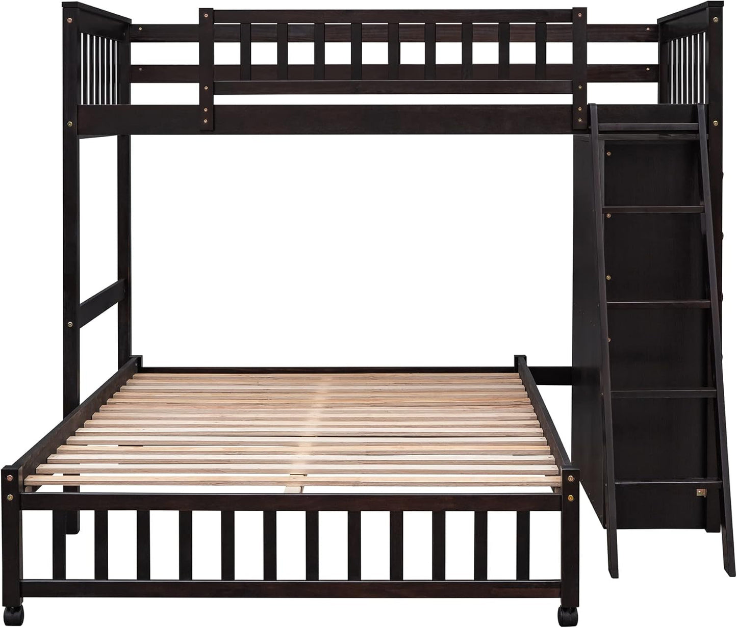 Twin Over Full Bunk Bed With Storage Solid Wood Espresso