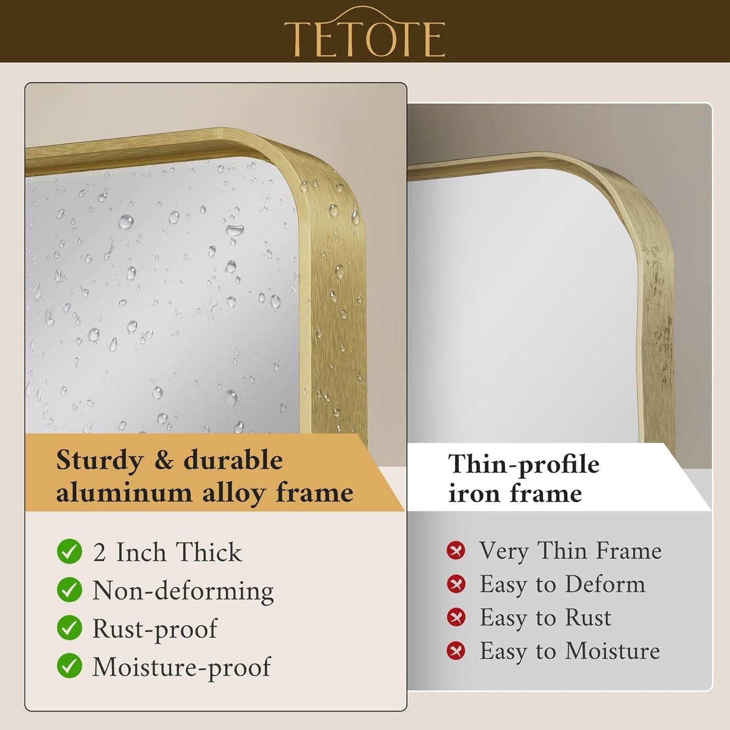 40 By 30 Inch Brushed Brass Bathroom Mirror Wall Mounted
