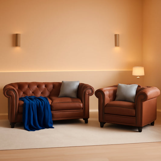 PU Brown Leather Modular Sectional Sofa Tufted Cushions