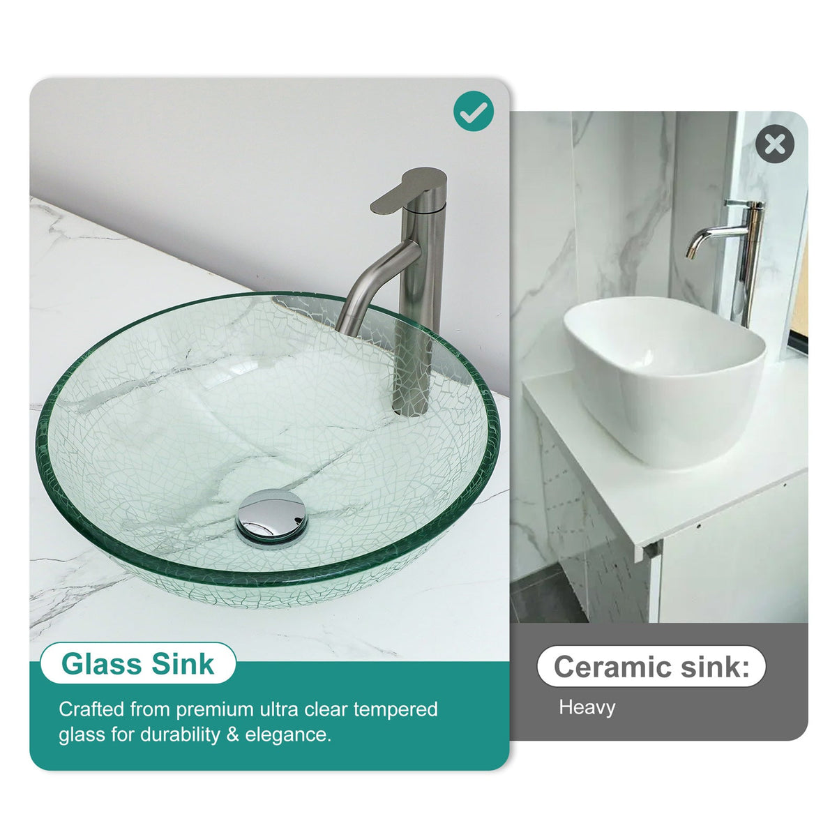 Bathroom Artistic Tempered Crackle-Glass Vessel Sink