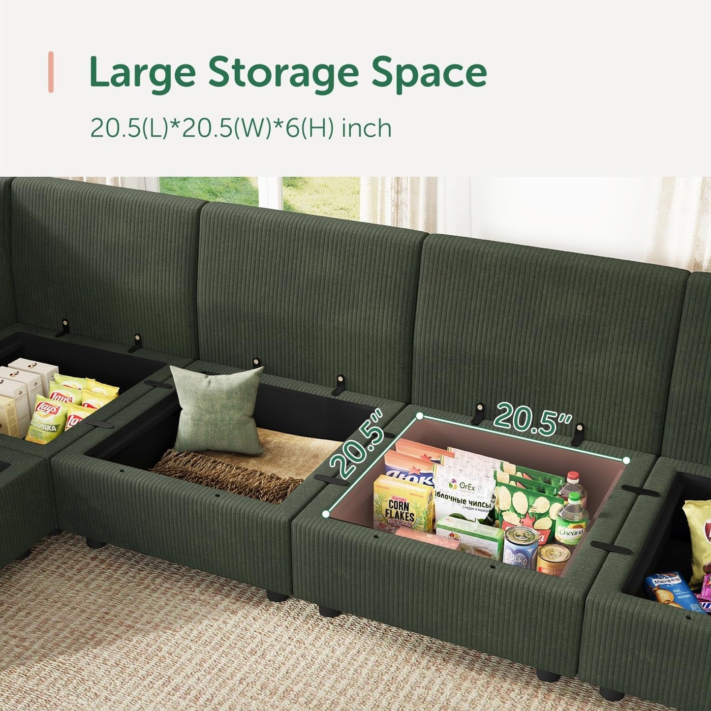 Emerald Green Modular Sleeper Sofa With Hidden Storage Compartment