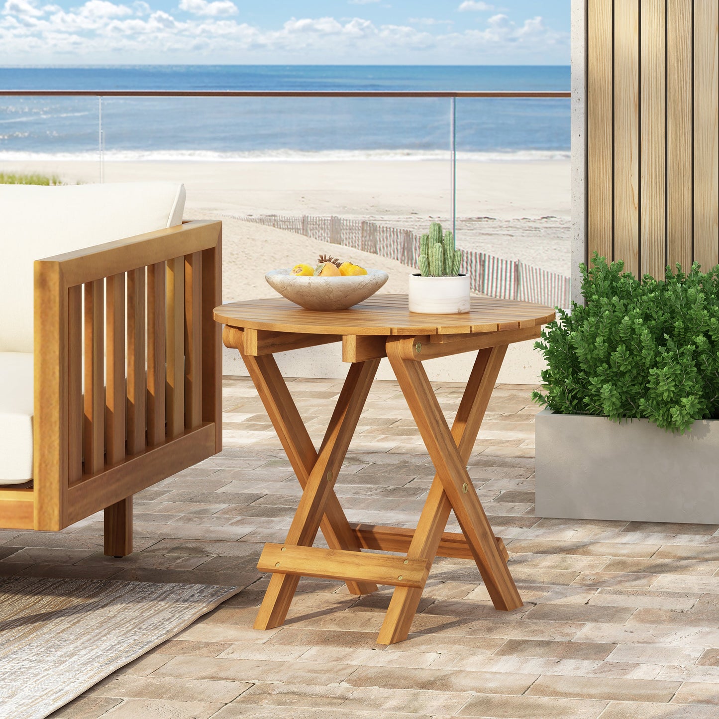 Patio Conversation Set with Outdoor Wood Chairs and Side Table