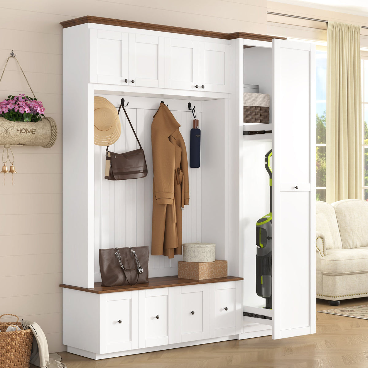 Vibe Haus 78.7"H Entryway Hall Tree with Storage Bench