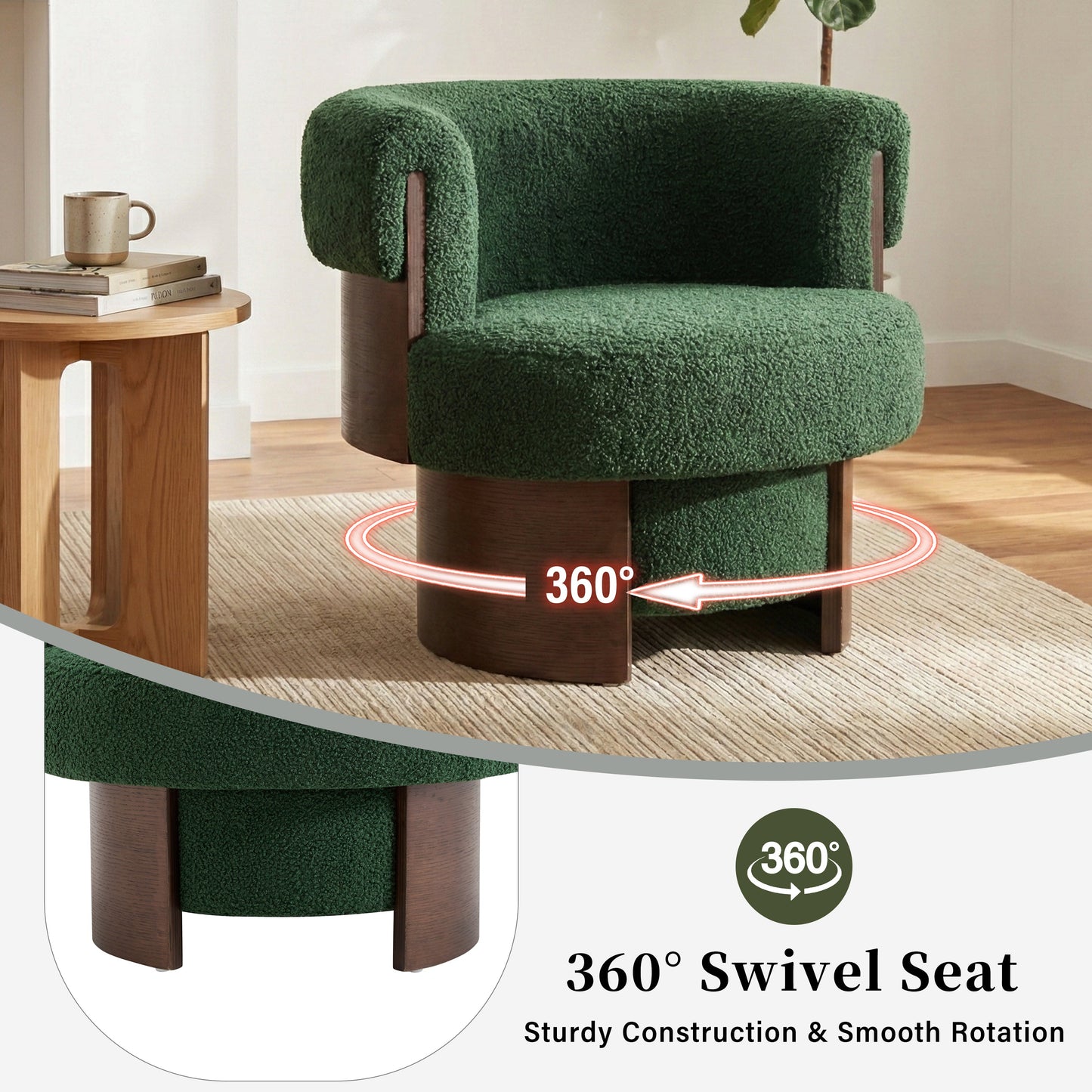 Modern 32'' Wide Curved Sculptural Swivel Barrel Chair