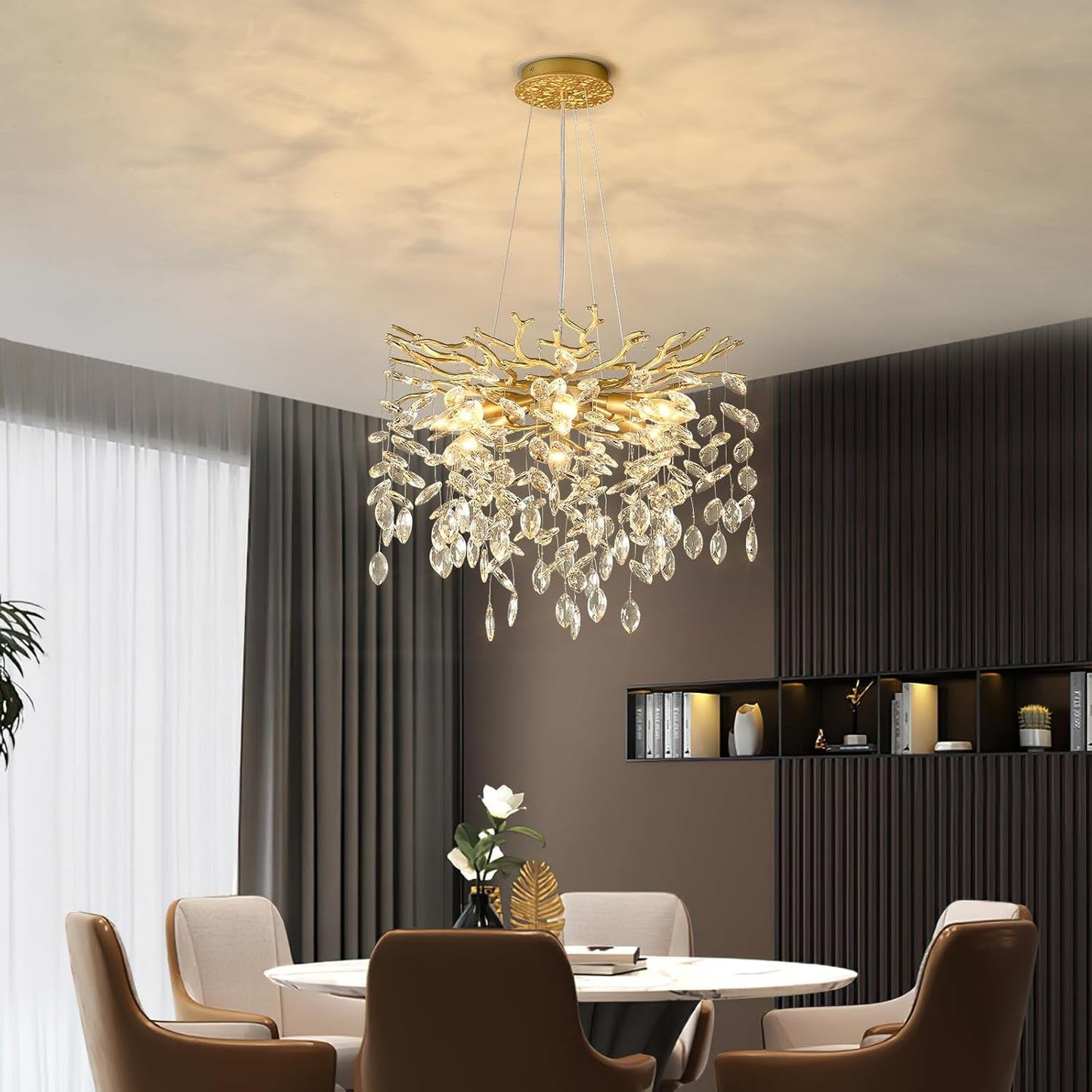 Gold Crystal Tree Branch Chandelier 18 Inch K9 Crystals