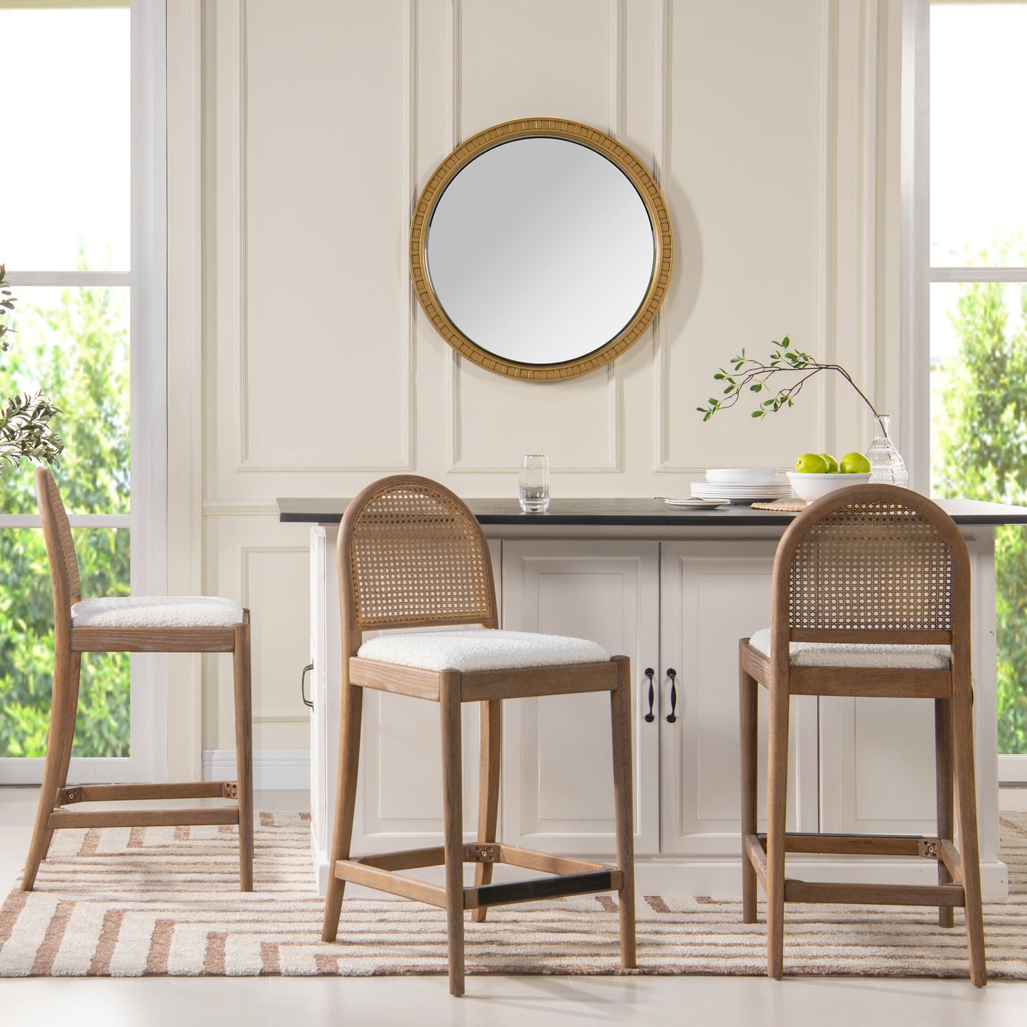 Panama 26.5" Curved Back Cane Rattan Counter Stool, Set of 2