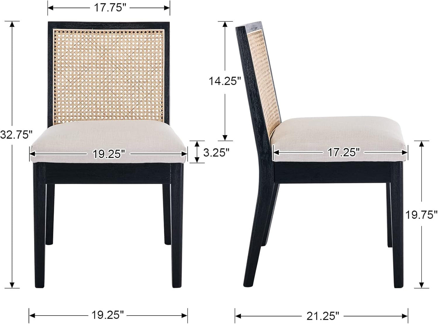 Rattan Dining Chairs Set Of Six Two Tone Black Cream Finish