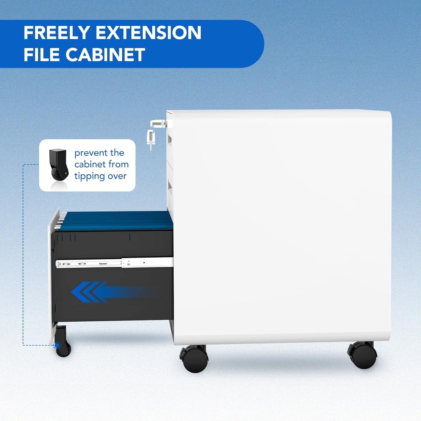 Mobile File Cabinet Home Office 3 Drawer White Under Desk