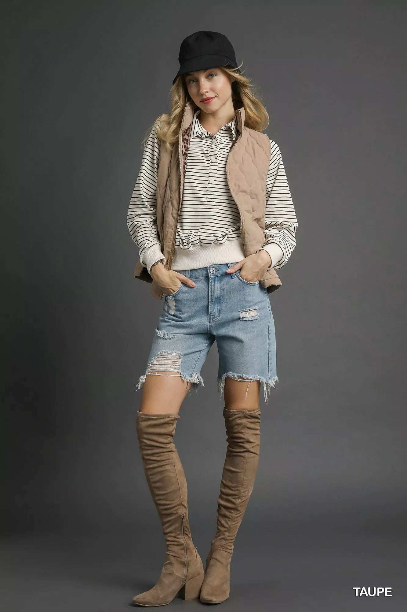 Umgee Quilted Zip-Up Vest