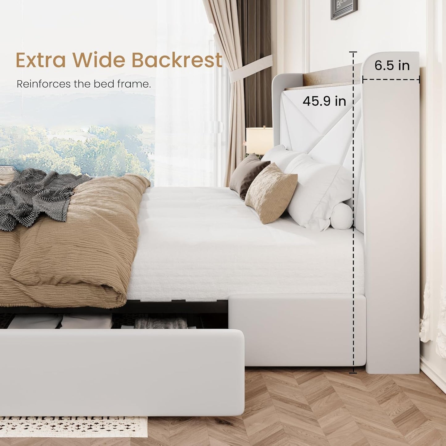White Velvet Upholstered Bed Frame With USB Type C Ports