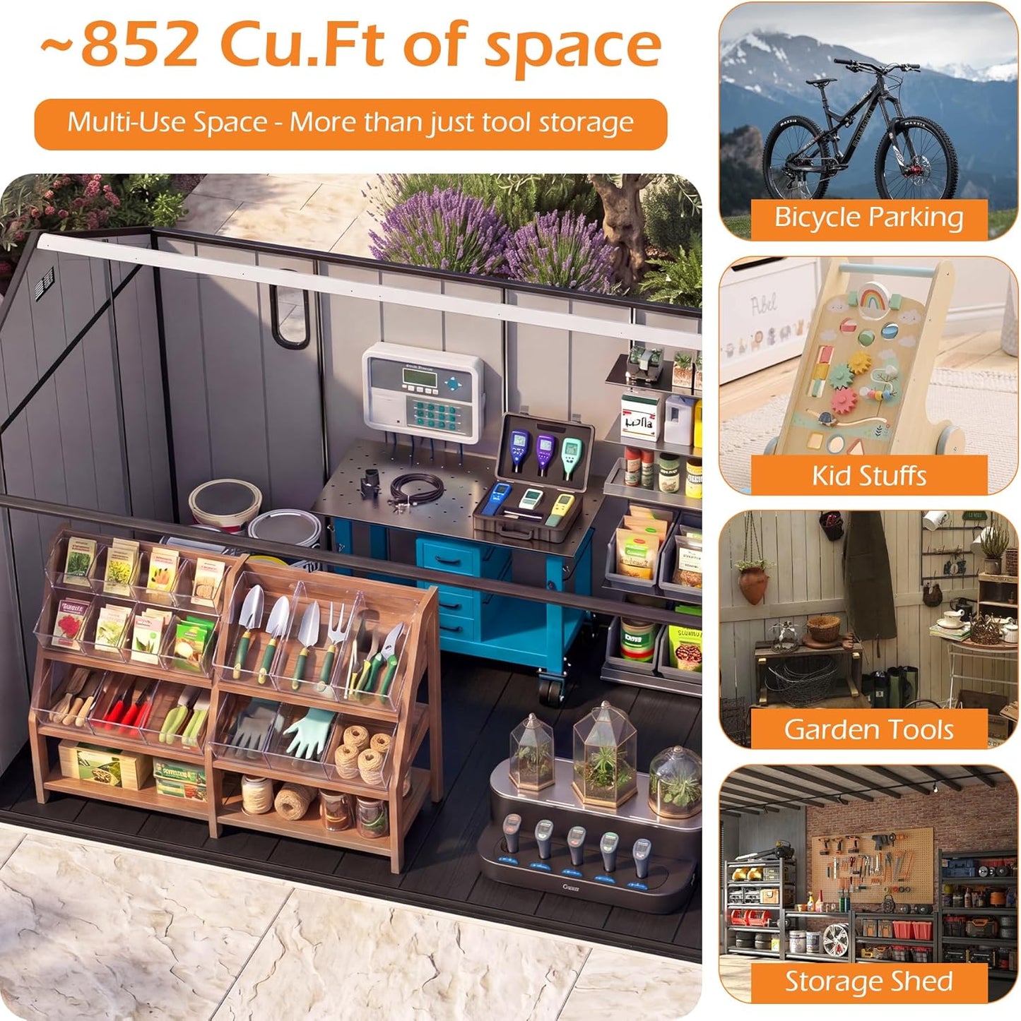 8x16Ft Resin Outdoor Storage Shed with Floor
