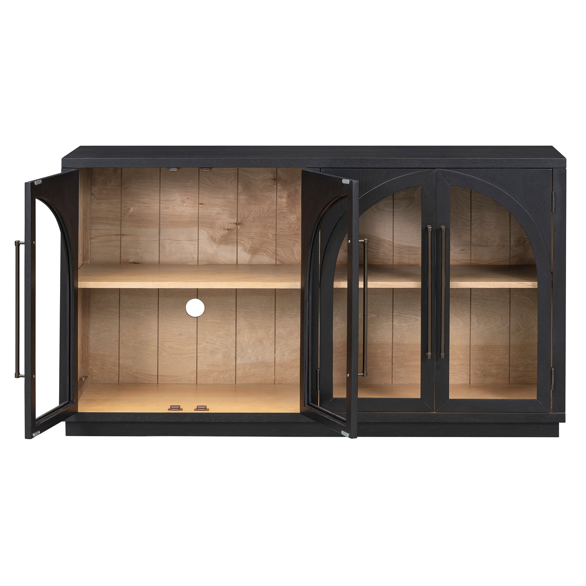TREXM 4-Door Large Storage Sideboard Buffet Cabinet with Glass Doors - Black