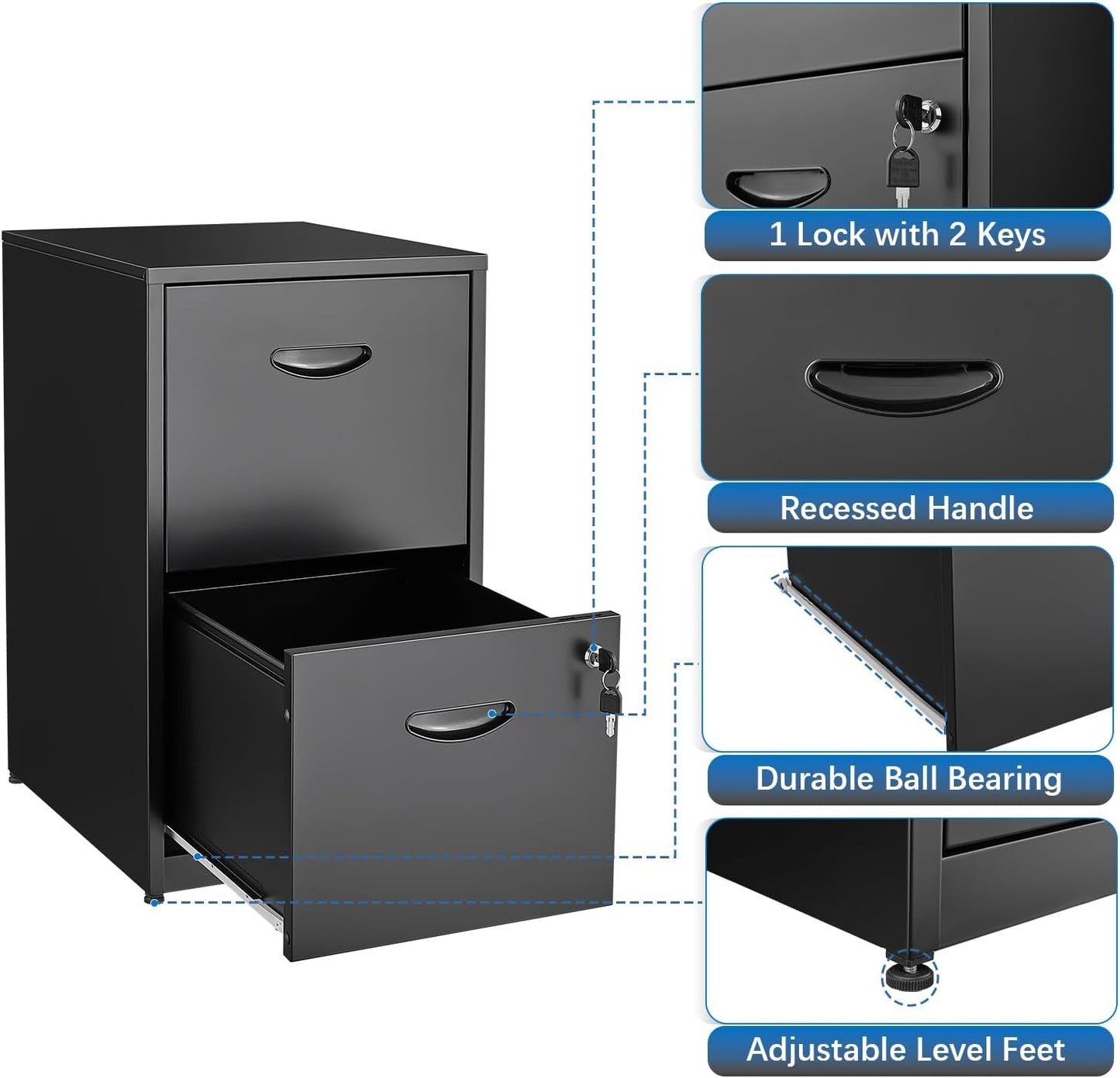 2 Drawer Filing Cabinet With Lock For Home Office Durable Vertical File Cabinet Storage