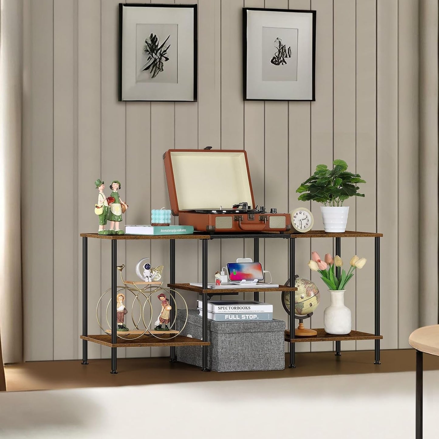 Rustic Brown 50 Inch TV Stand With Power Outlets And Shelf