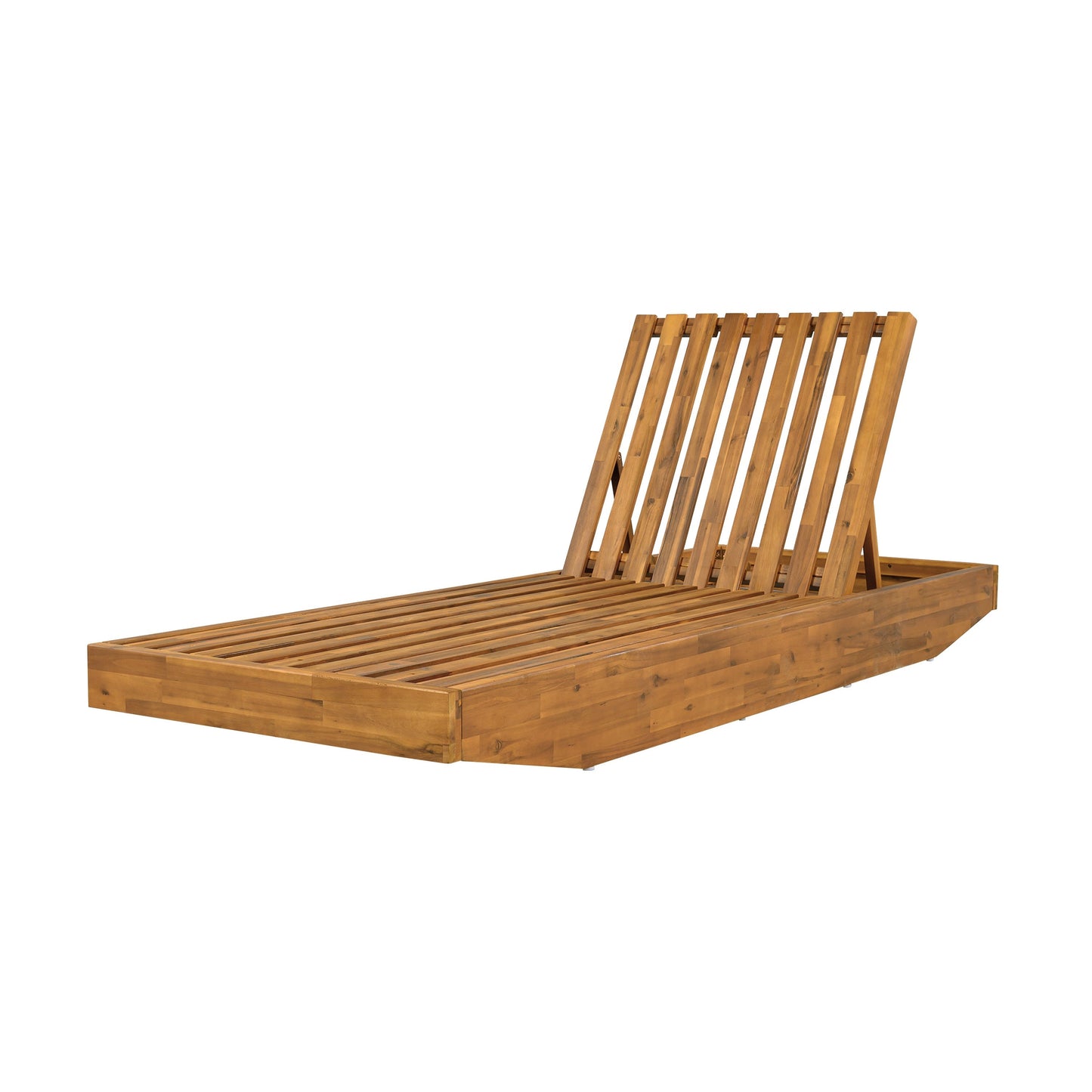 Modern Acacia Wood Outdoor Chaise Lounge with Beige Cushion
