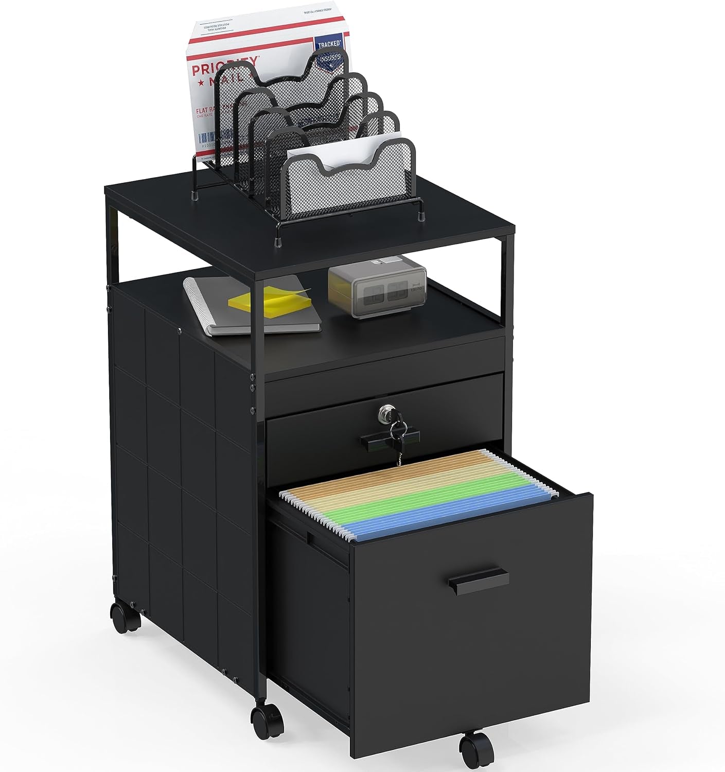 Rolling Mobile File Cabinet With Two Drawers Black