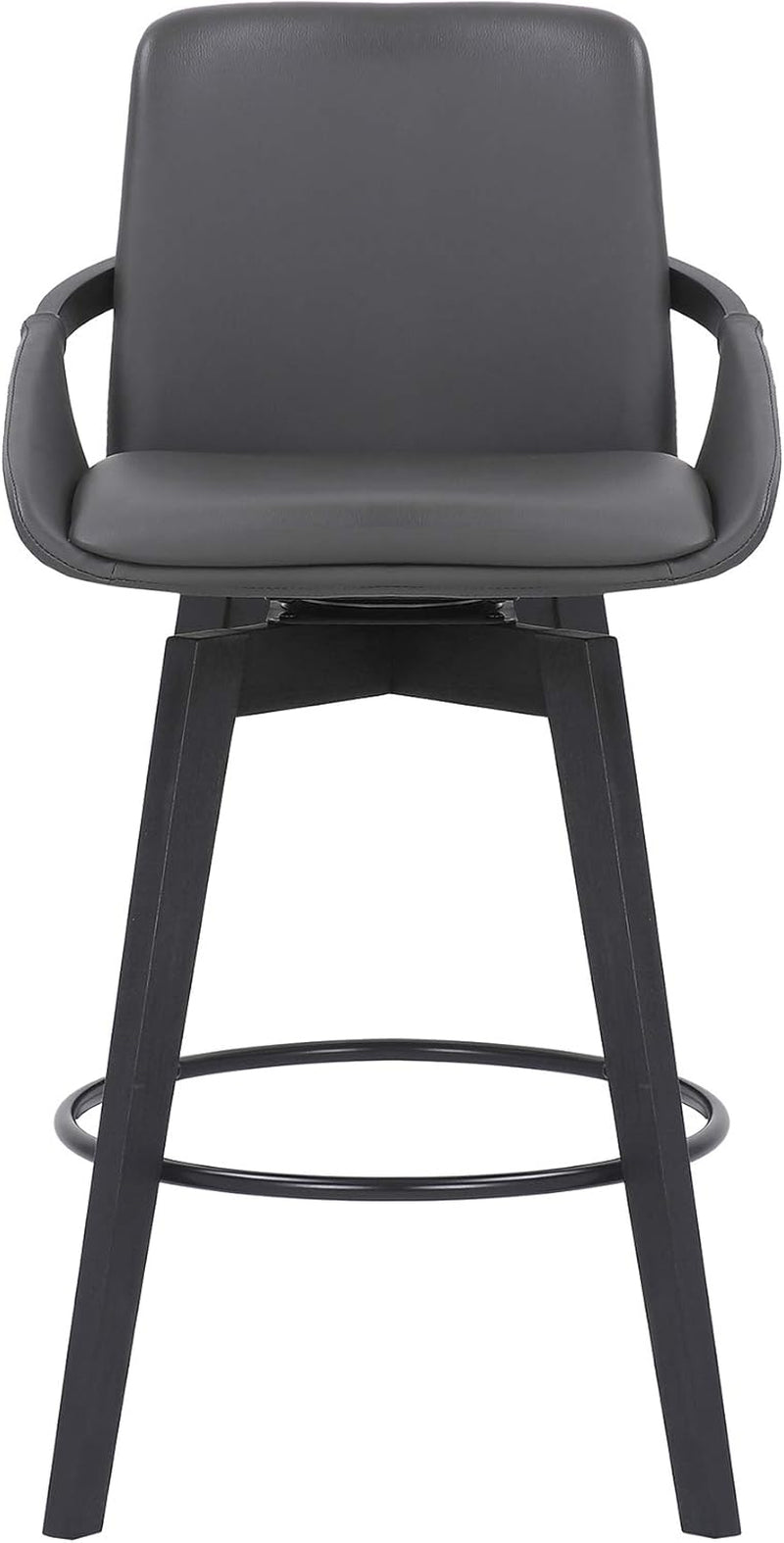 Mid Century Swivel Bar Stool Gray Faux Leather 26 Inch Seat
