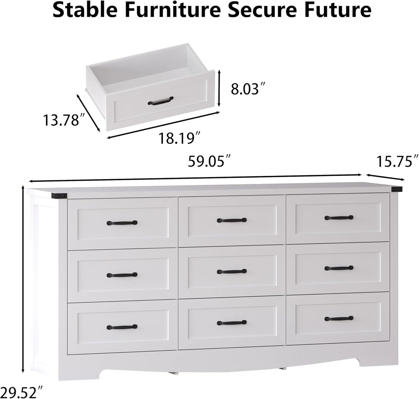 White 59 Inch Premium Modern Multicompartment Dresser