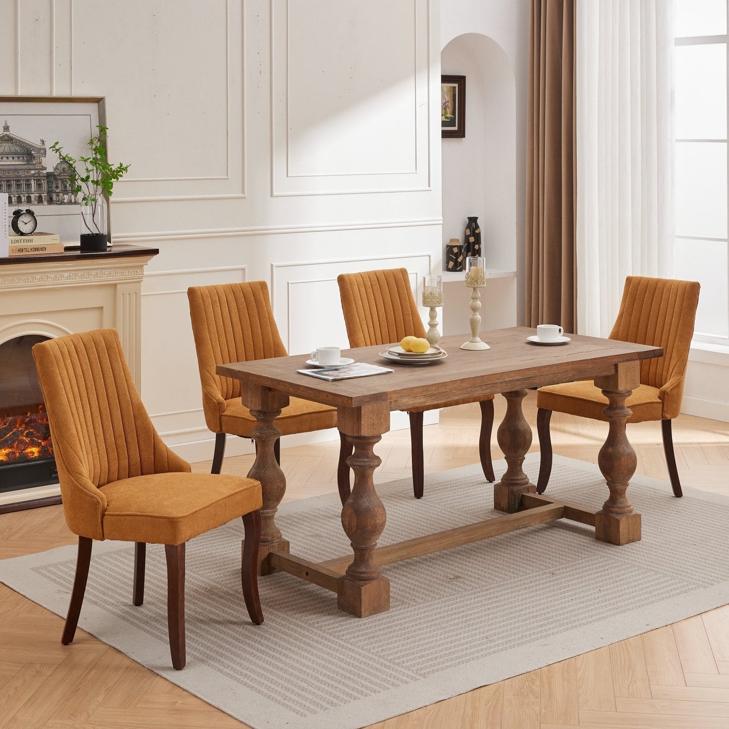 Set of 2 Rayon Cloth Flocking Linen Dining Chairs