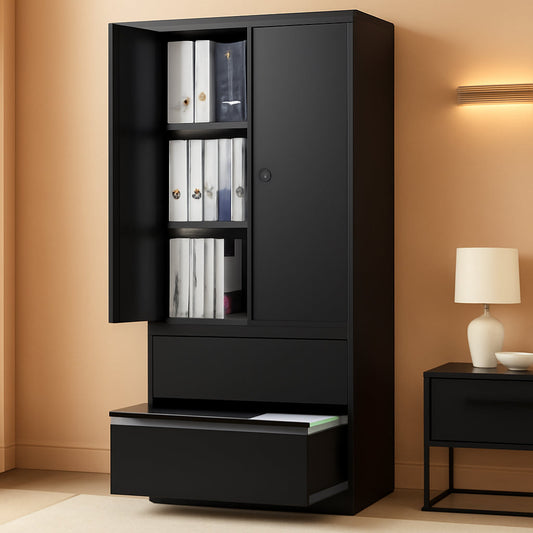 Locking Metal File Cabinet With Adjustable Shelves Black