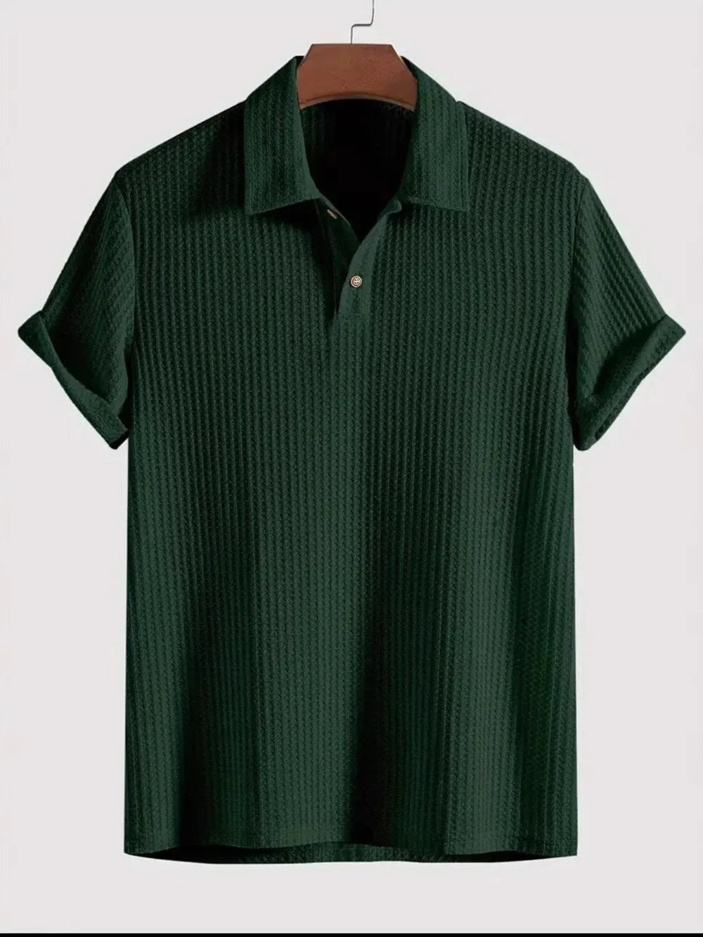 Waffle-Knit Collared Neck Short Sleeve Polo