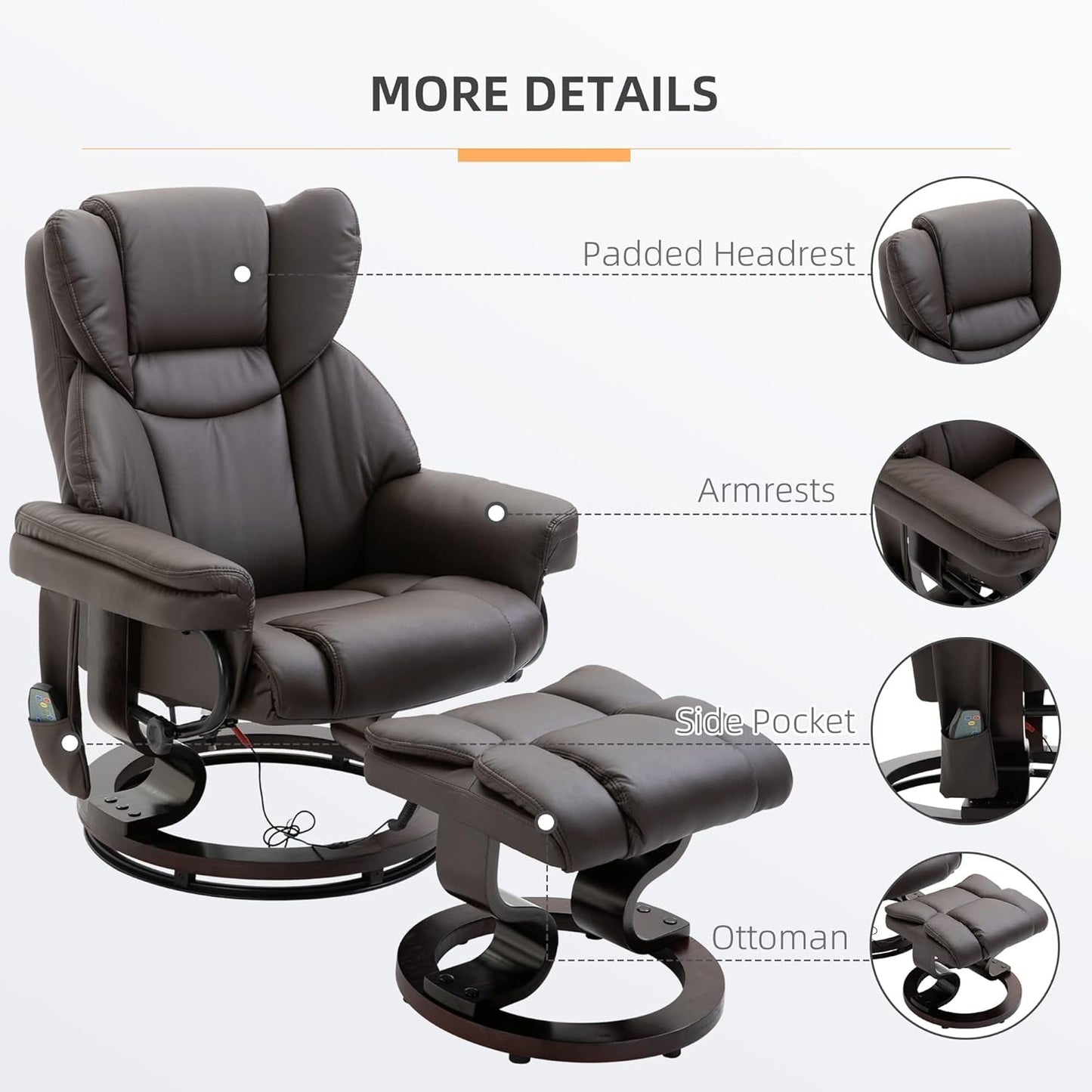 Brown Faux Leather Massage Recliner Chair With Ottoman