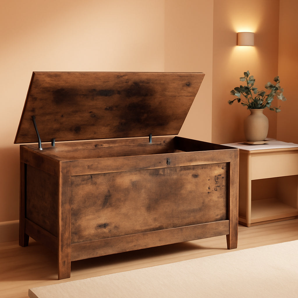 Rustic Brown Toy Box LargeCapacityStorage Bench Hinge