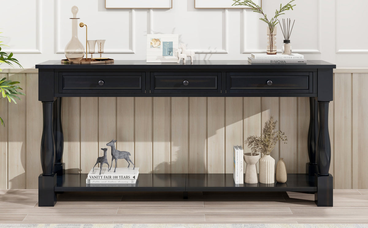 TREXM Console Table - 63" Long with Drawers & Shelf