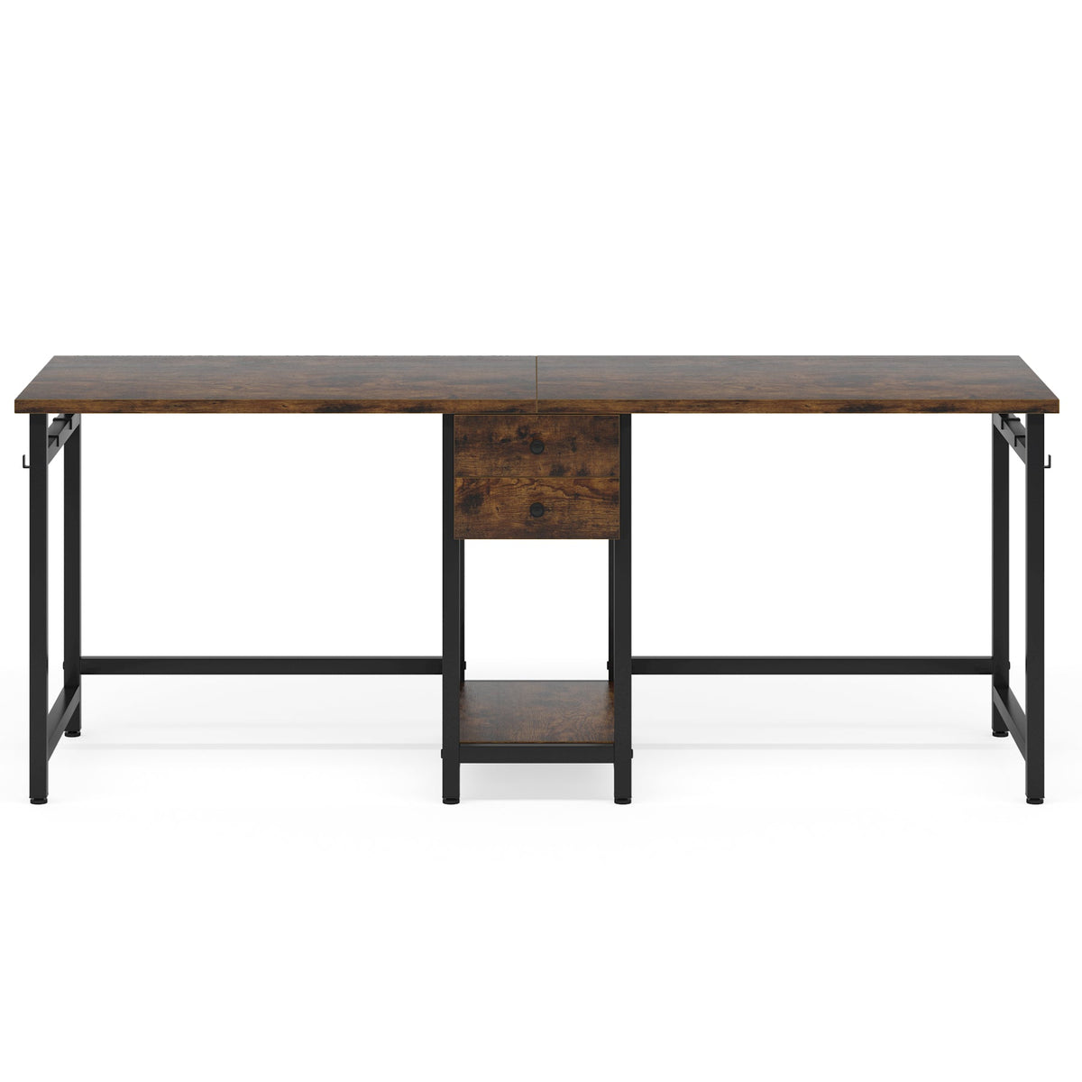 79-Inch Two Person Computer Desk with Drawers and Storage Shelves