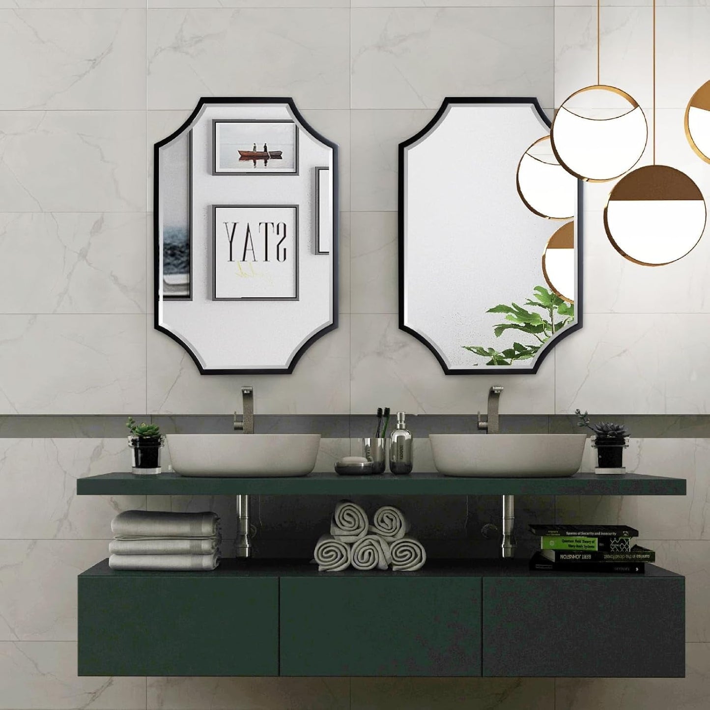30x40 Black Bathroom Mirror With Gold Scalloped Frame