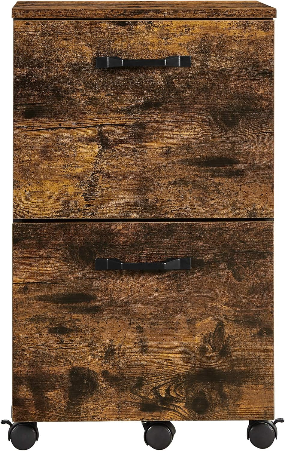 Two Drawer File Cabinet For Home Office Rolling Rustic Brown And Black Fits A4 And Letter Files