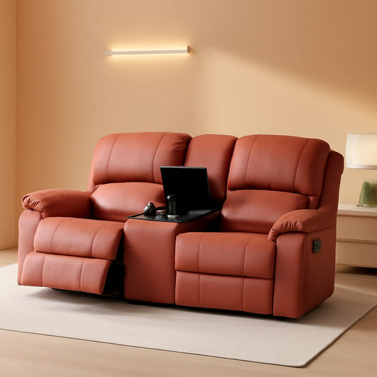Red Faux Leather Reclining Loveseat With Storage Console