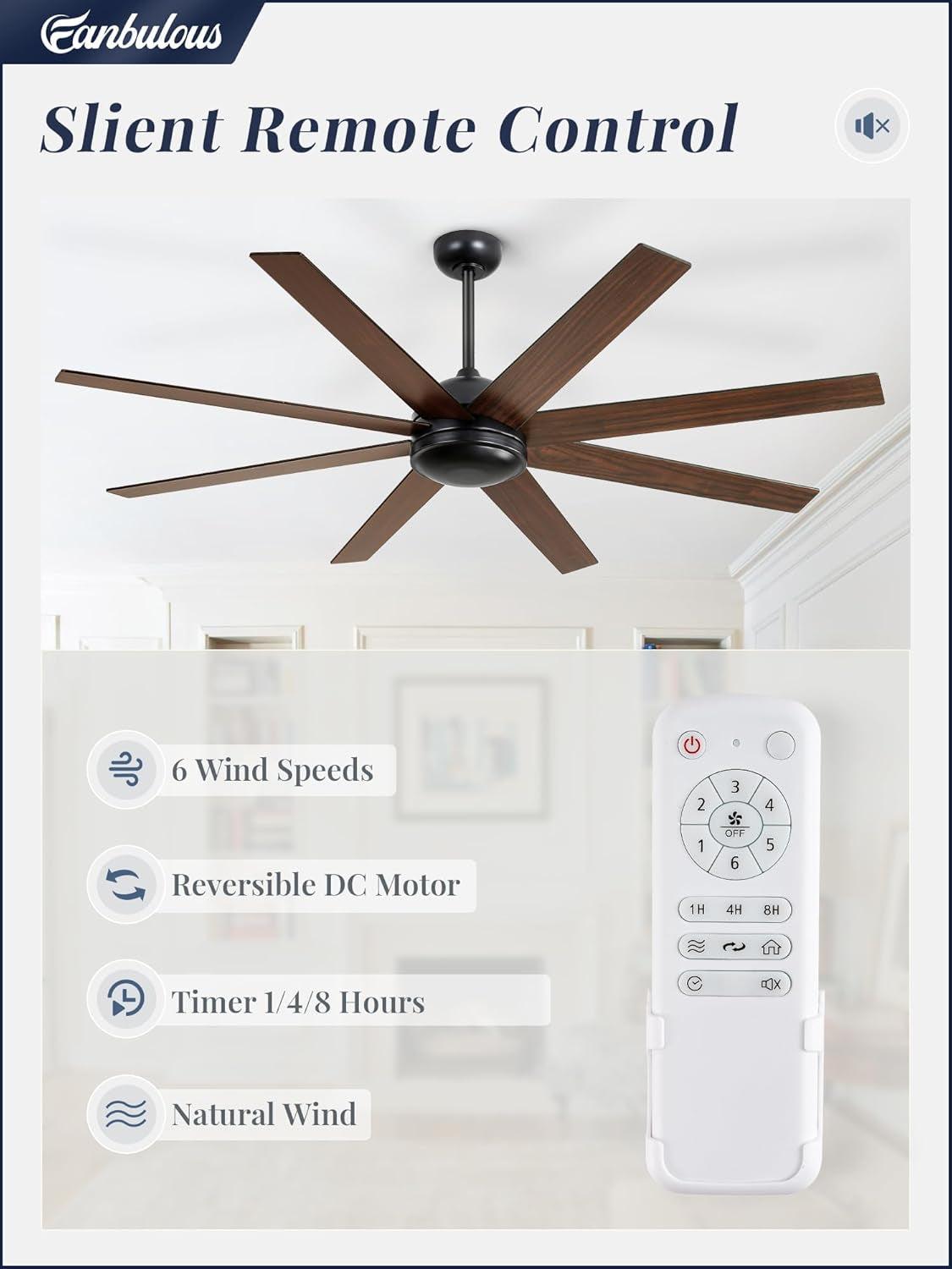 65 Inch Ceiling Fan With Remote Control No Light Indoor Outdoor