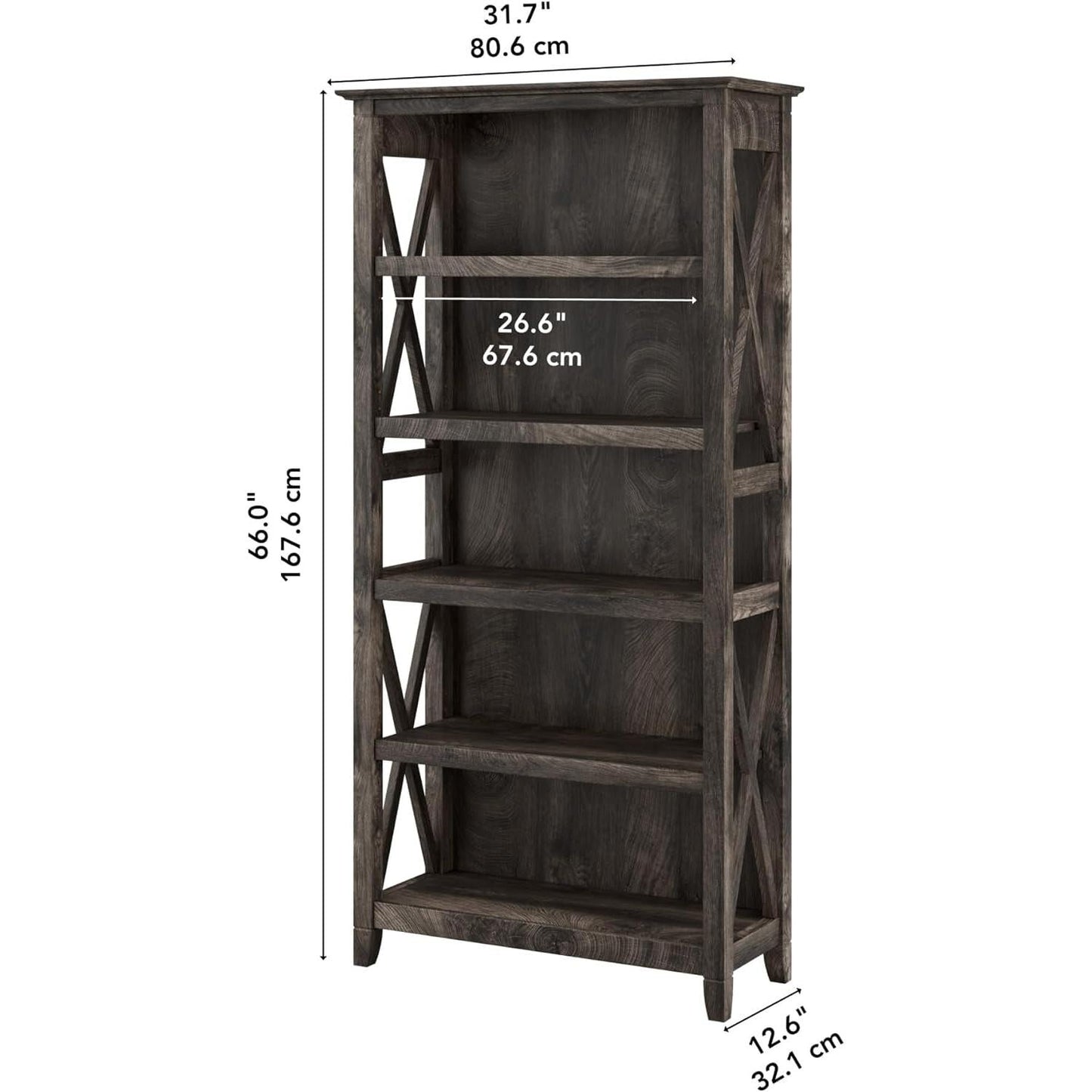 Bush Furniture Tall 5 Shelf Bookcase Dark Gray Hickory