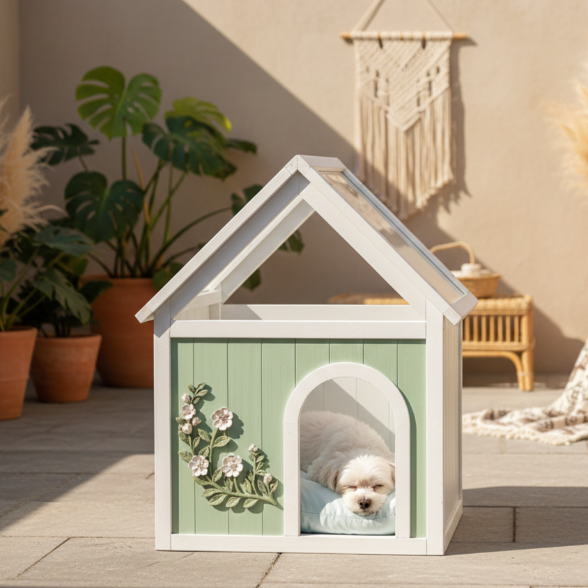 Sage FSC-Certified Cedar Indoor Cat House with Clear Acrylic Roof