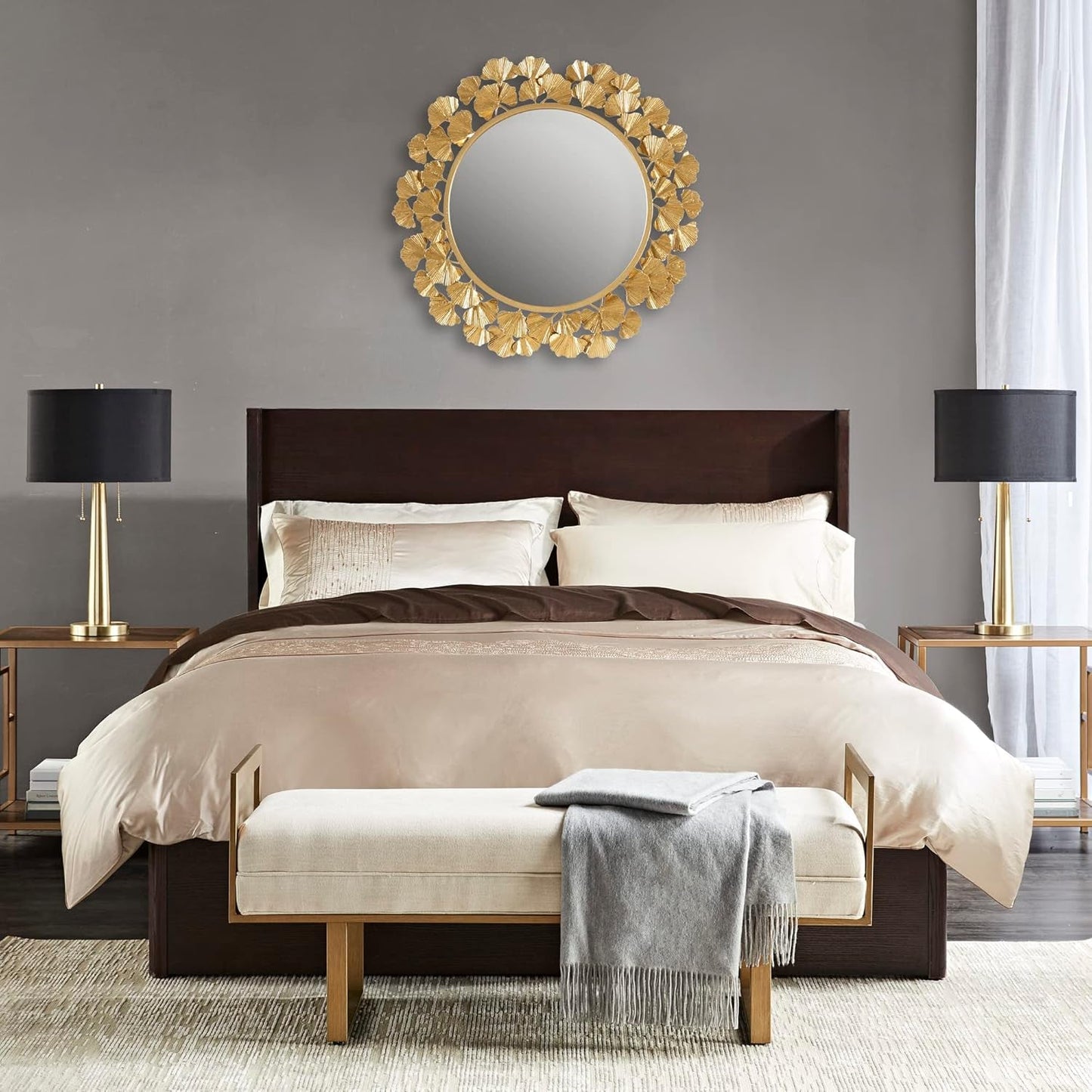 Round Wall Mirror 30.5 Inch Iron Eden Gold For Living Room