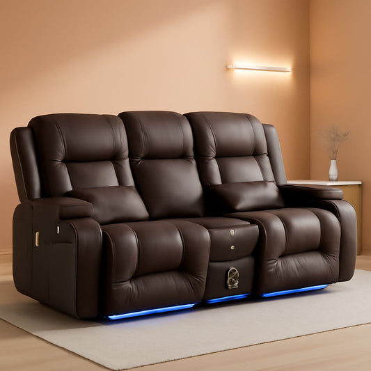 Power Loveseat Recliner Sofa With Massage And Heat Brown