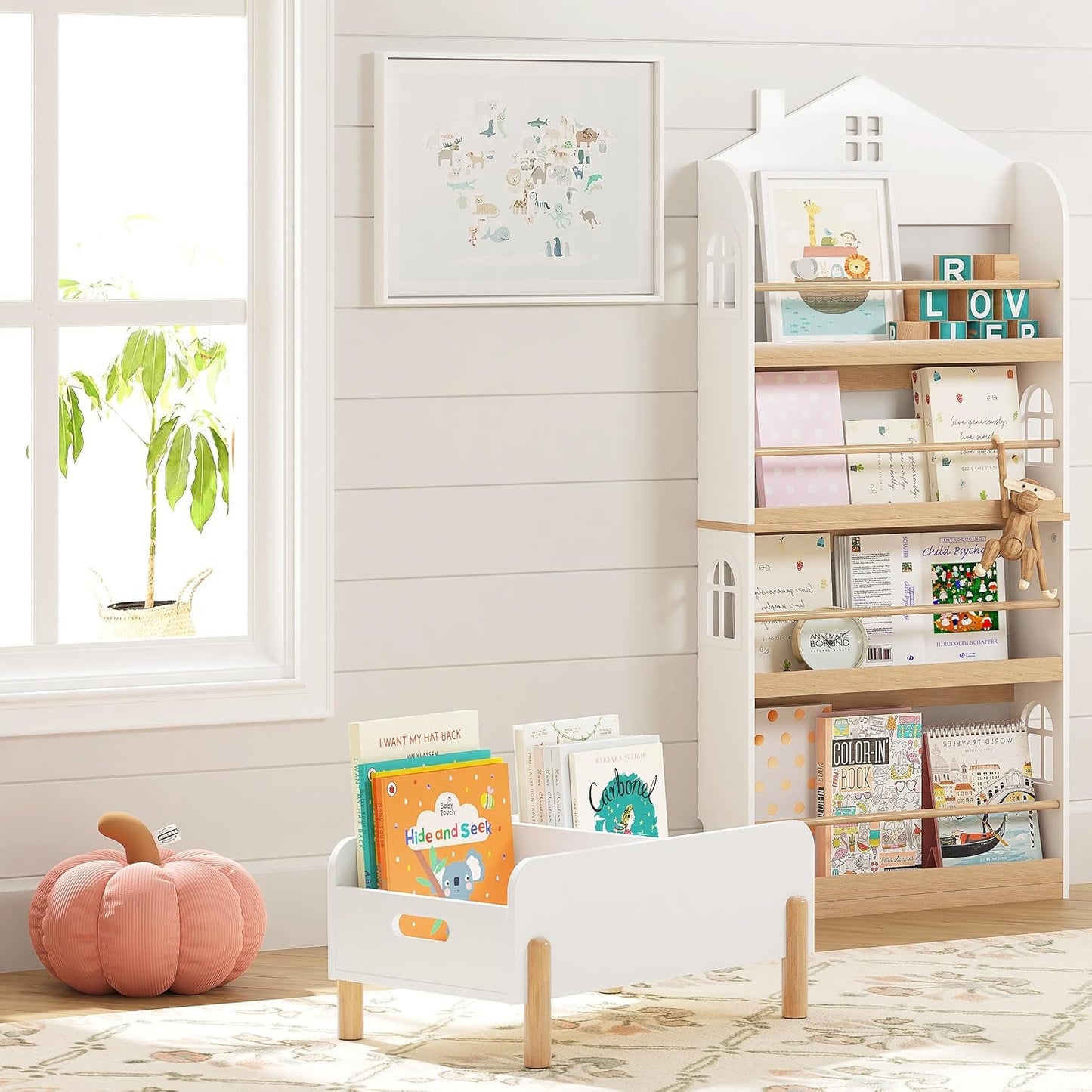 Montessori Toddler Bookshelf With Adjustable Dividers