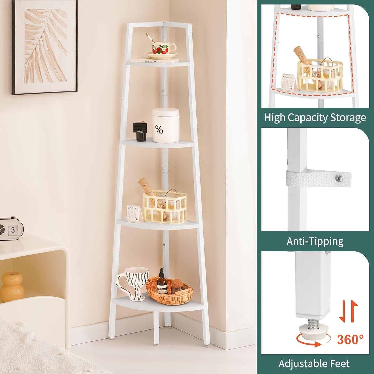 4 Tier Corner Shelf With Metal Frame Tall Bookshelf