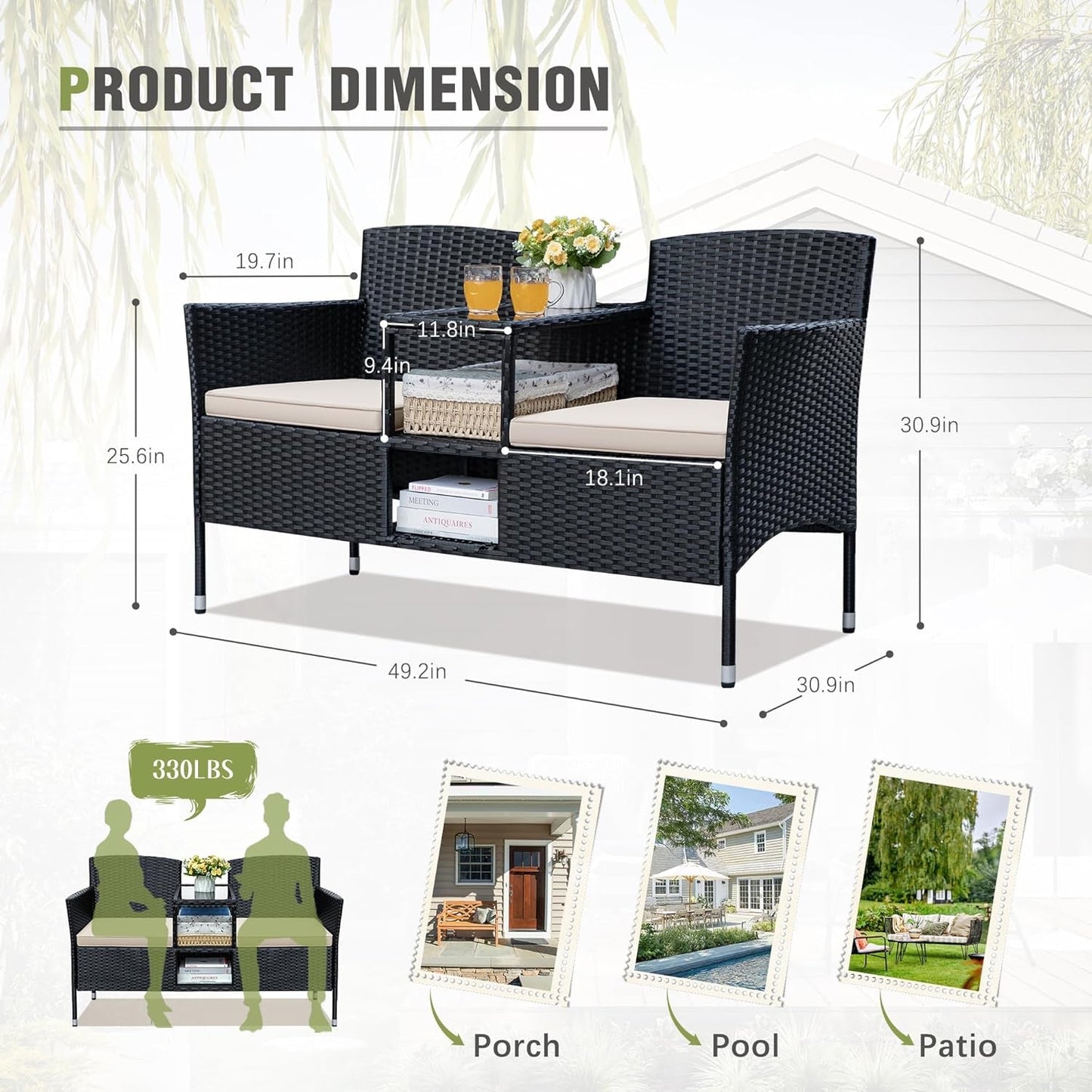 Patio Loveseat Outdoor Wicker Conversation Set With Built In Coffee Table Beige