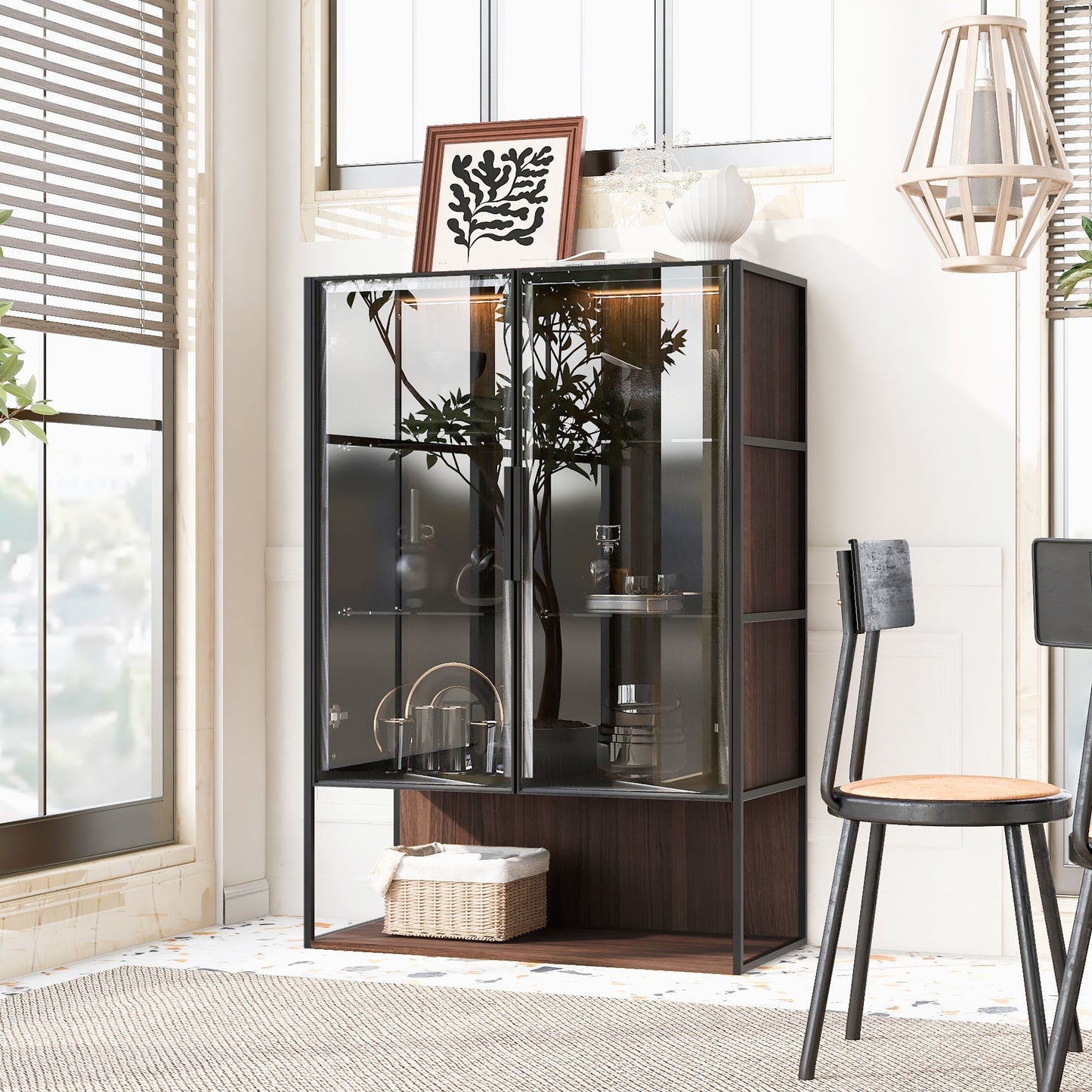 Modern Minimalist 51.2'' Tall Lighted Display Cabinet with Tempered Glass