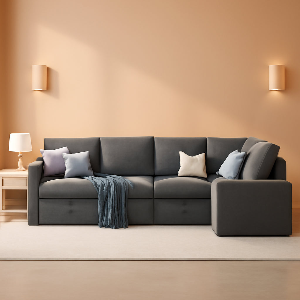 Grey L Shaped Sectional Sofa Bed 85 Inch With Storage