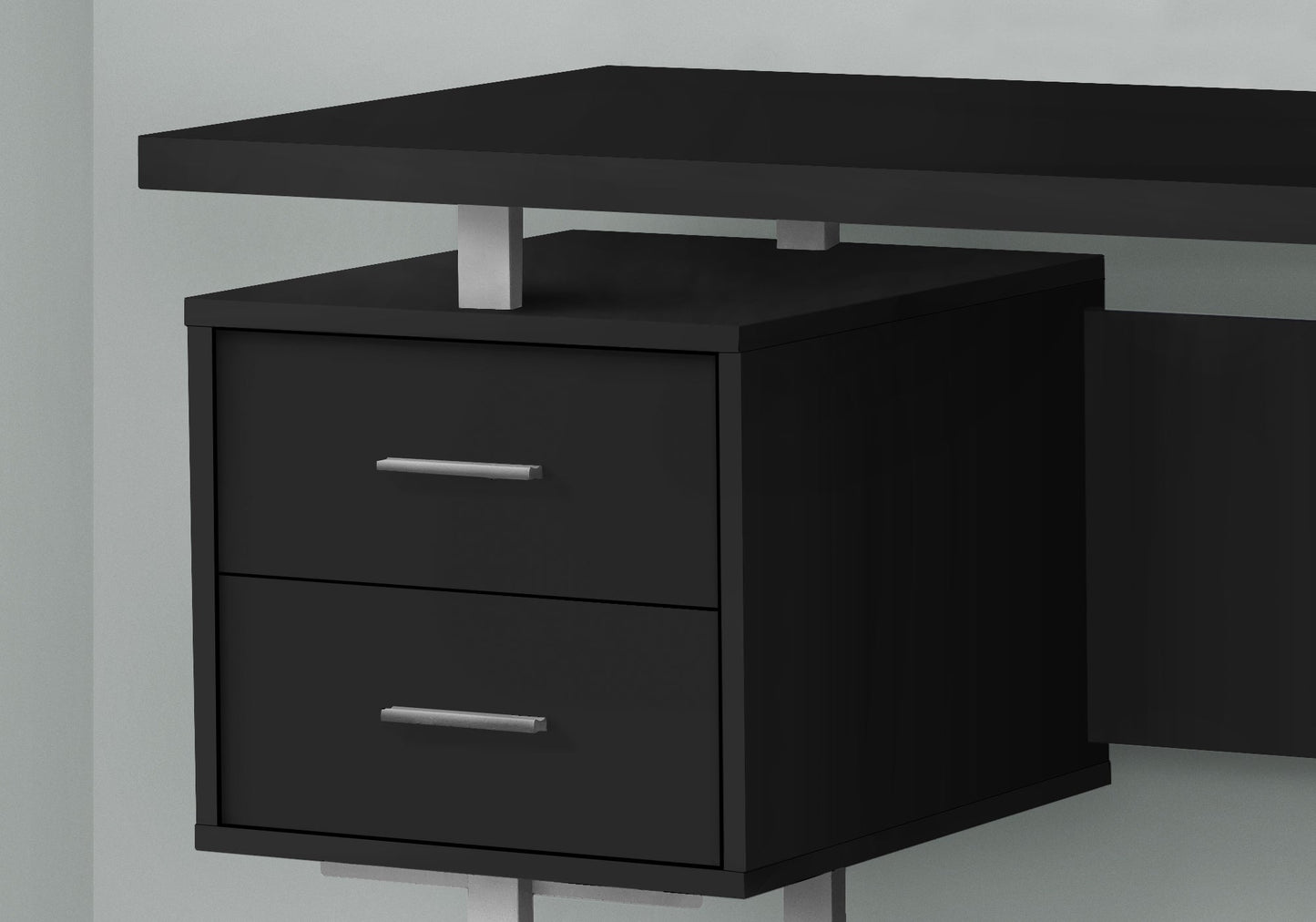 Computer Desk, Home Office, Laptop, Left, Right Set-up, Storage Drawers, 60'l, Work, Black Laminate, Grey Metal, Contemporary, Modern