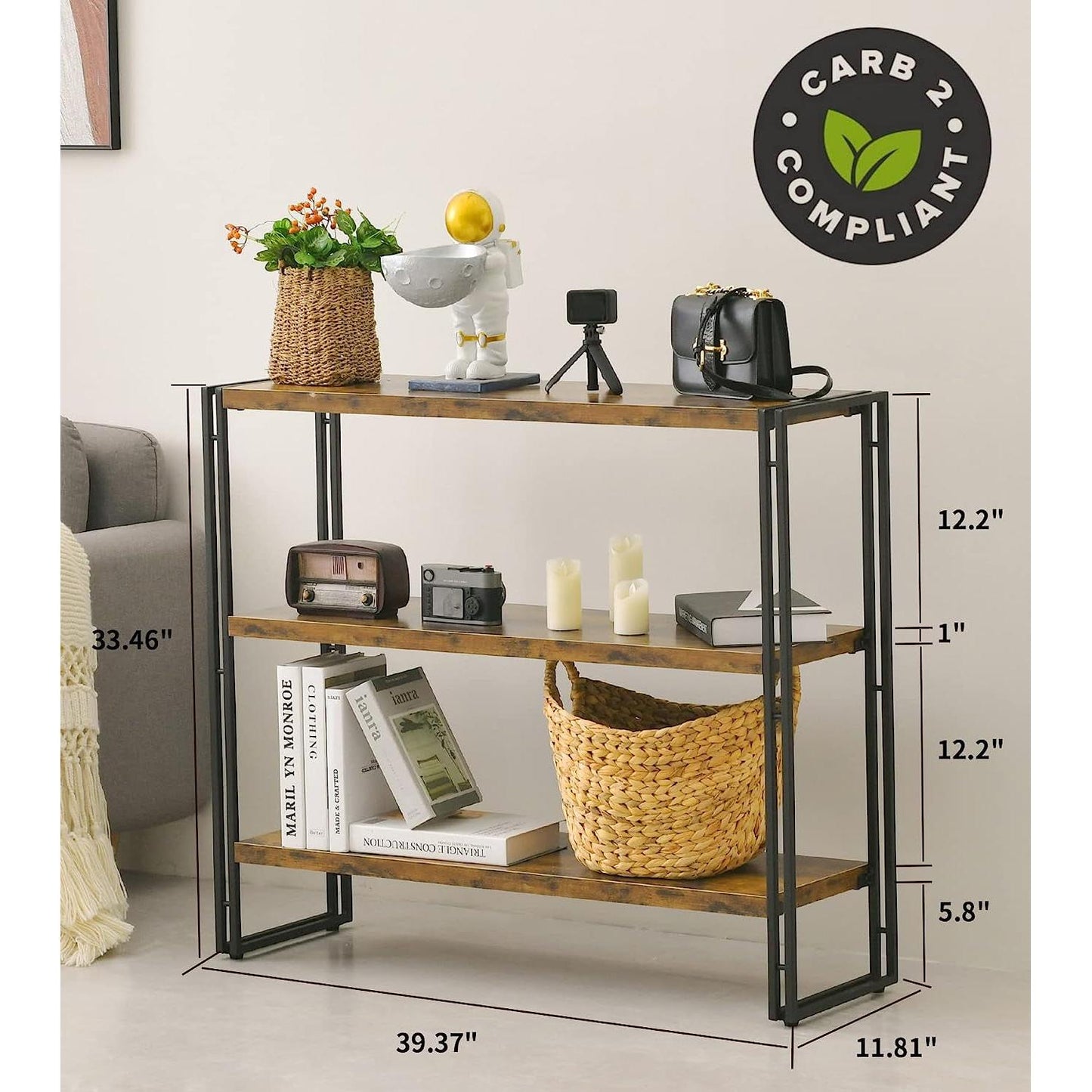 Rustic Three Tier Bookcase With Easy Assembly Home Office