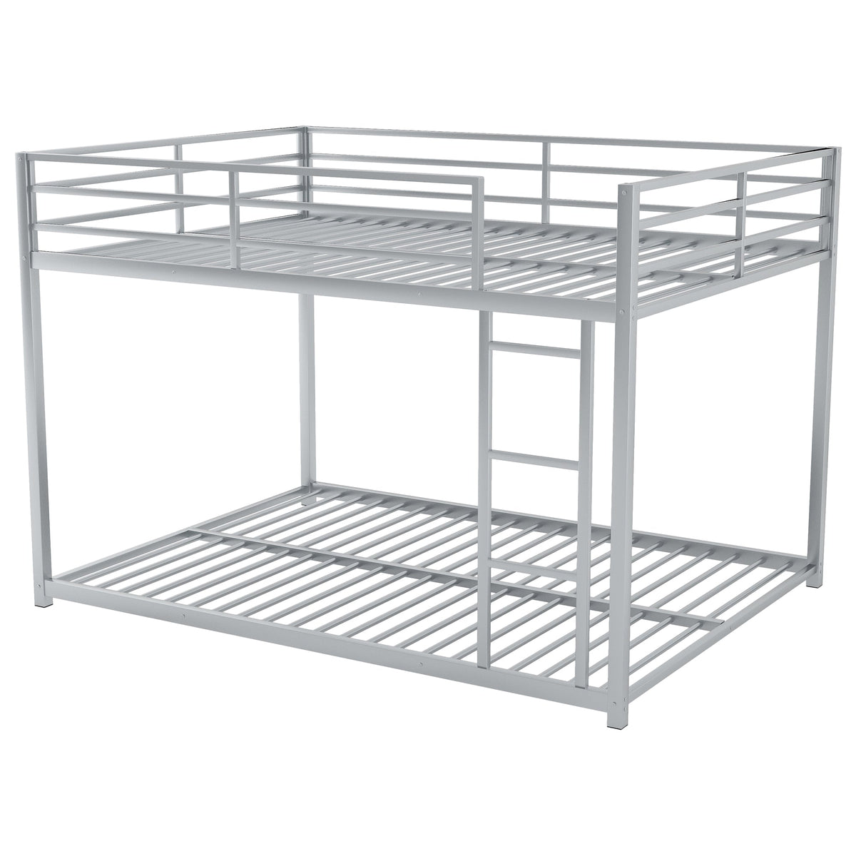 Full Over Full Metal Bunk Bed with Ladder in Silver