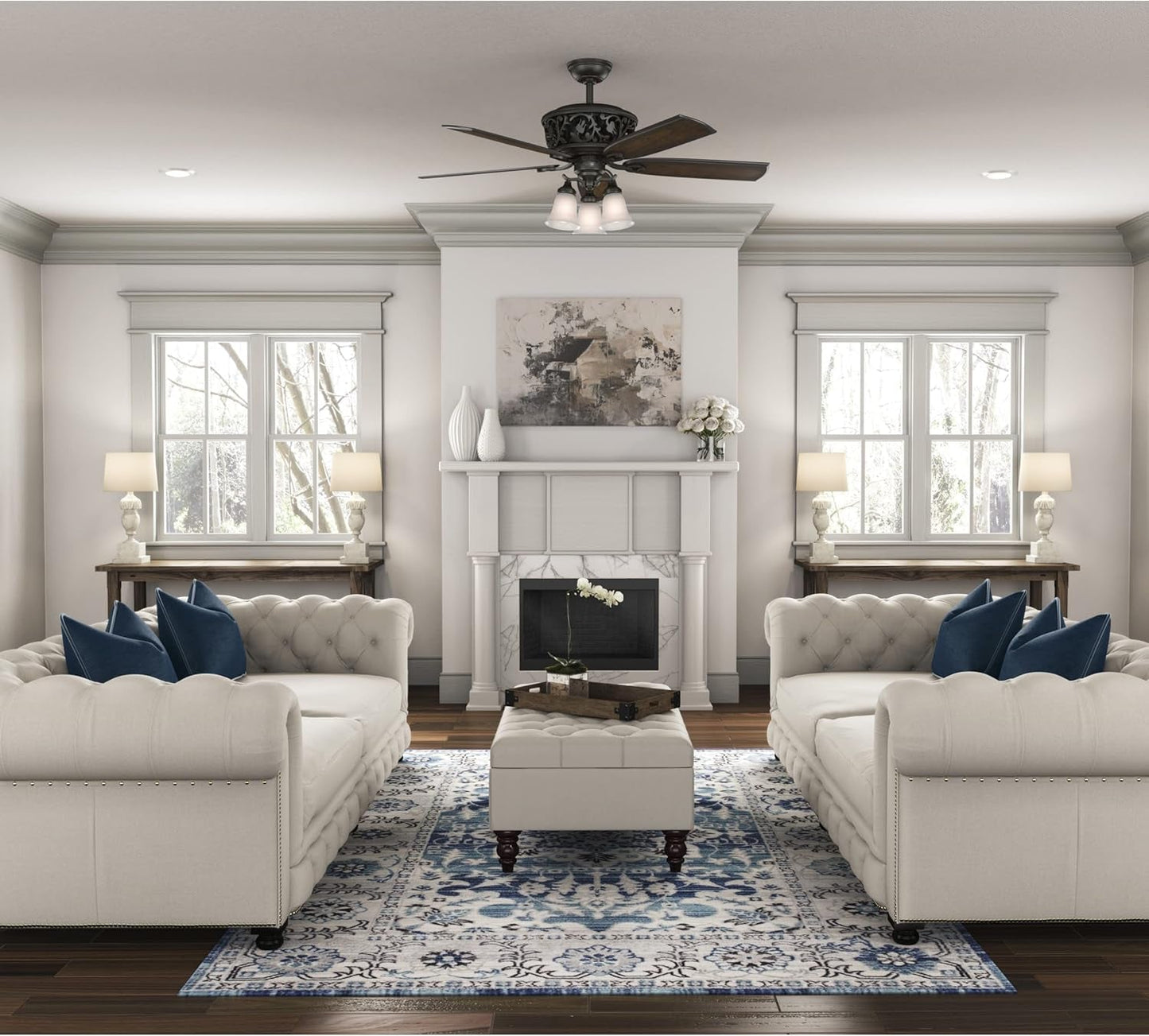 Promenade 54 Inch Indoor Ceiling Fan LED Lights Bronze Finish DC Motor Remote