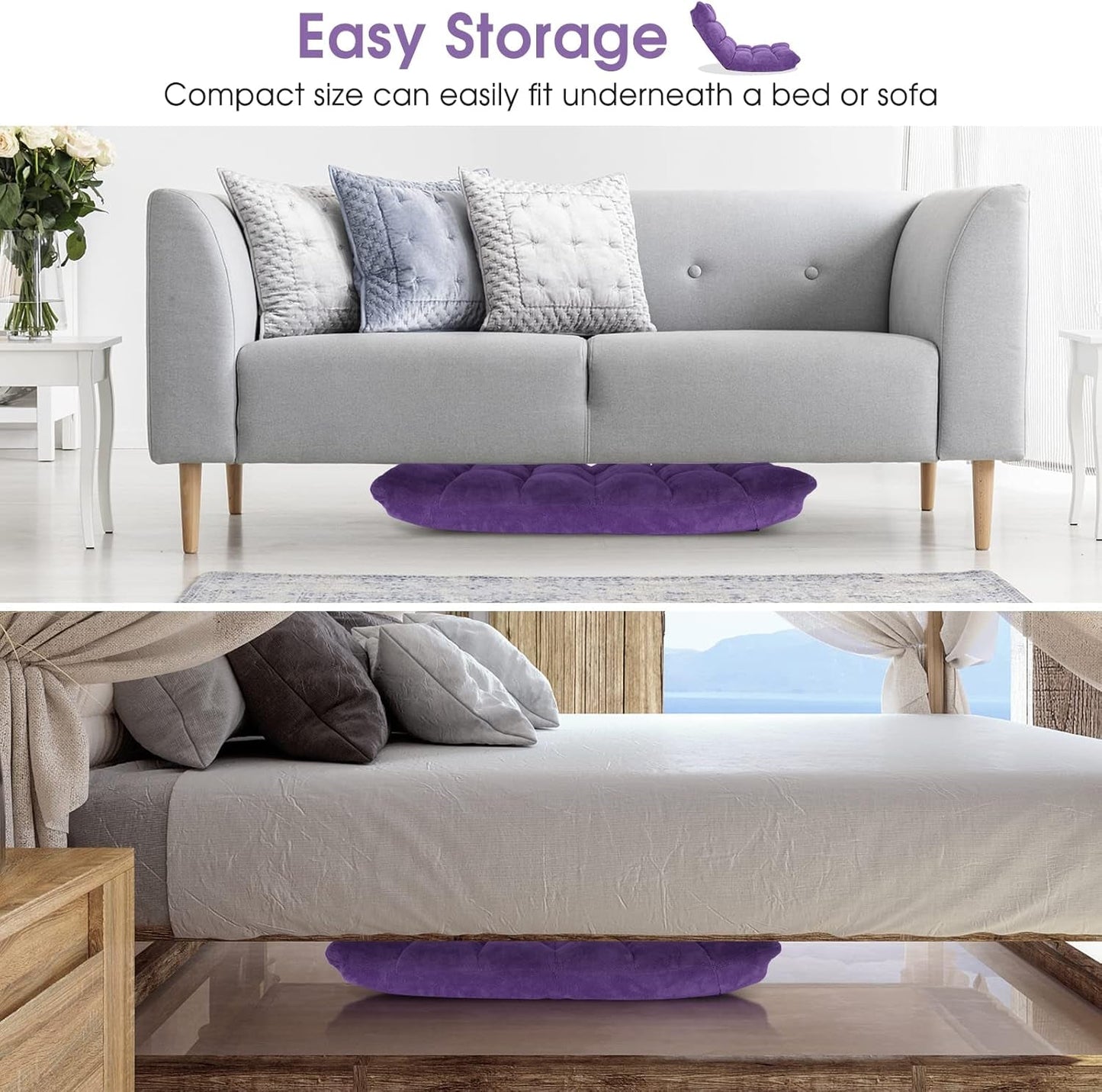Purple Floor Chair With Back Support 14 Position Adjustable