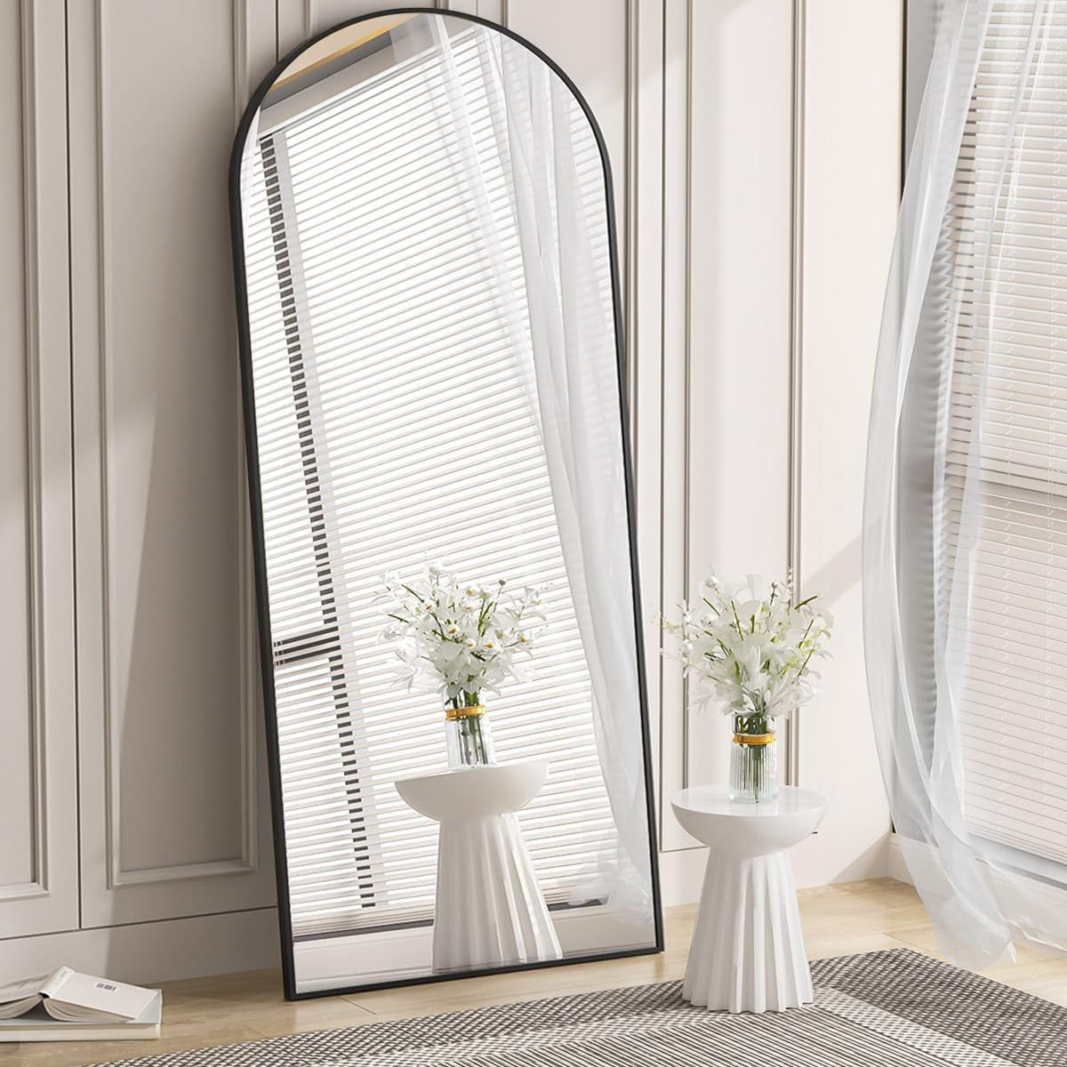 30x71 Inch Arched Full Length Mirror Black Aluminum Frame